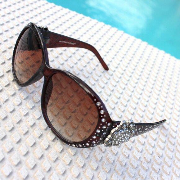 Montana West Sunglasses in Coffee w/Silver Swirl Flower Concho Accents main image 6
